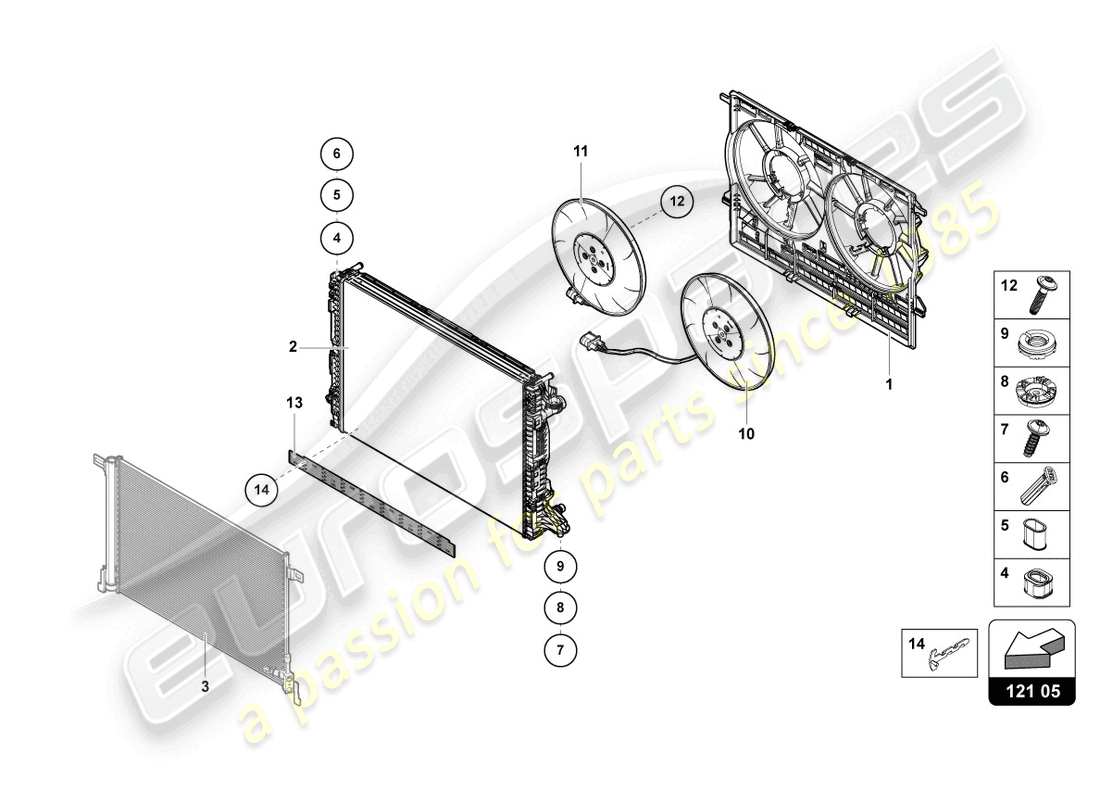 lamborghini urus (2020) la ventola del radiatore diagramma delle parti