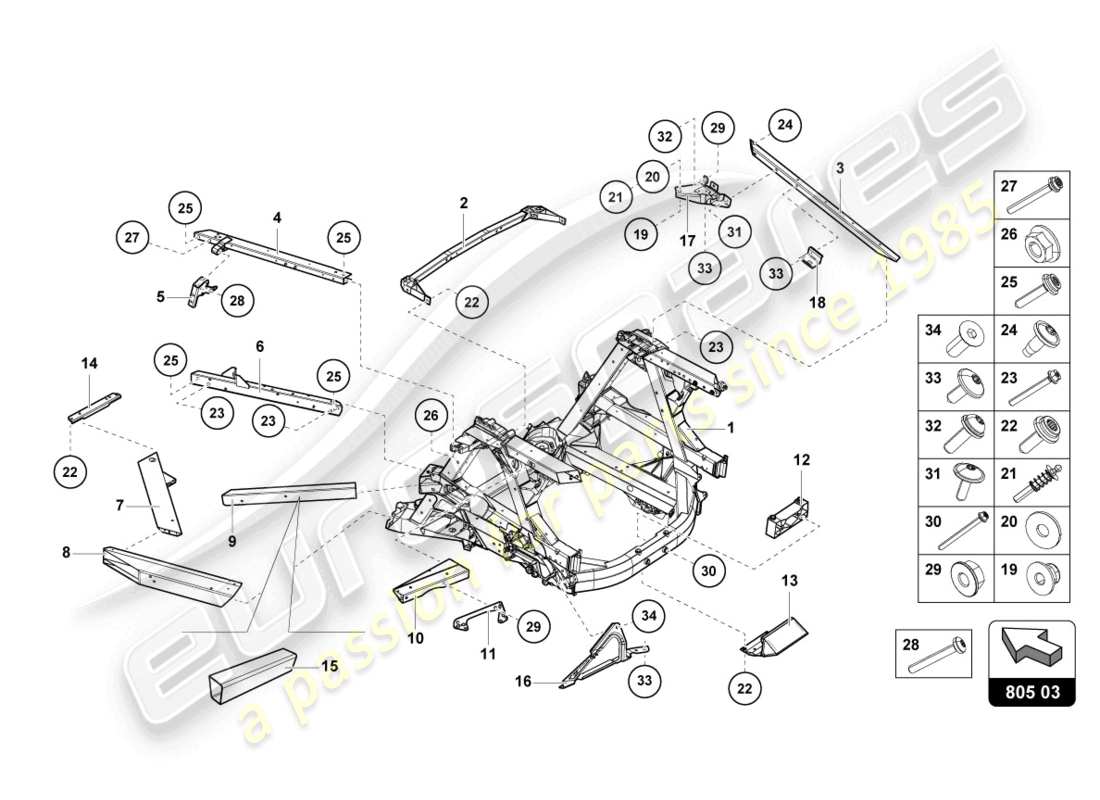 lamborghini sto (2023) telaio posteriore, interno diagramma delle parti