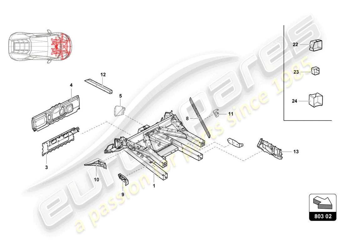 lamborghini super trofeo evo (2018) elementi esterni del telaio anteriore schema delle parti