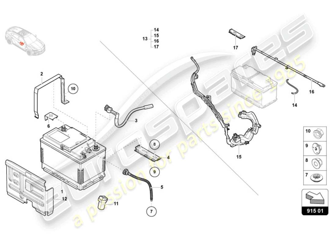 lamborghini urus (2020) batteria diagramma delle parti