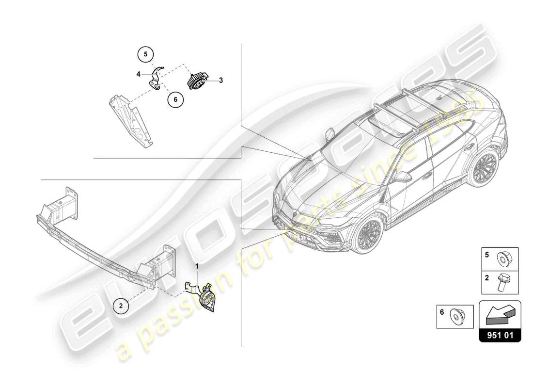 lamborghini urus (2020) diagramma delle parti del corno di segnale