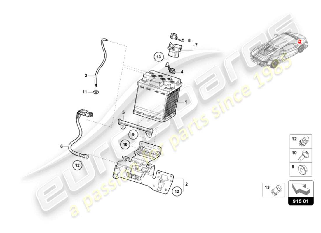 lamborghini revuelto coupe (2024) batteria 12v diagramma delle parti