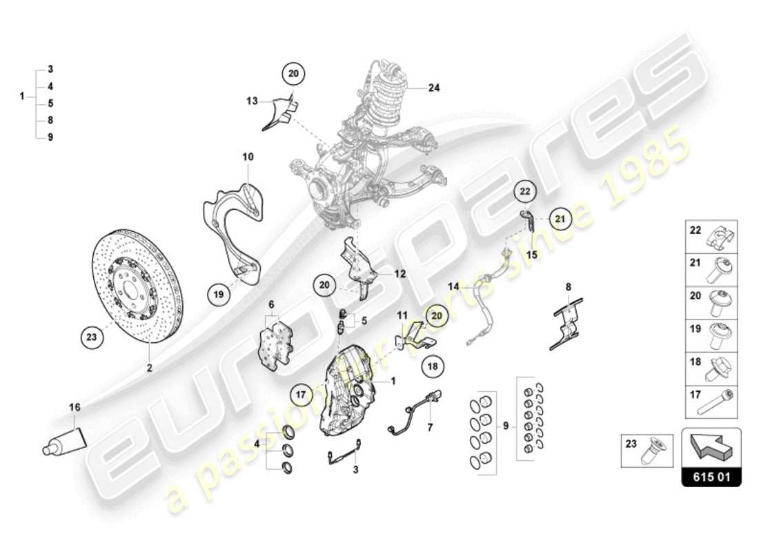 lamborghini revuelto coupe (2024) freno anteriore a pinza fissa diagramma delle parti