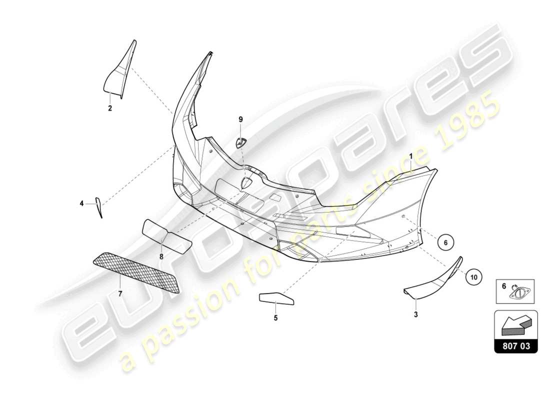 lamborghini super trofeo evo (2018) schema delle parti paraurti anteriore