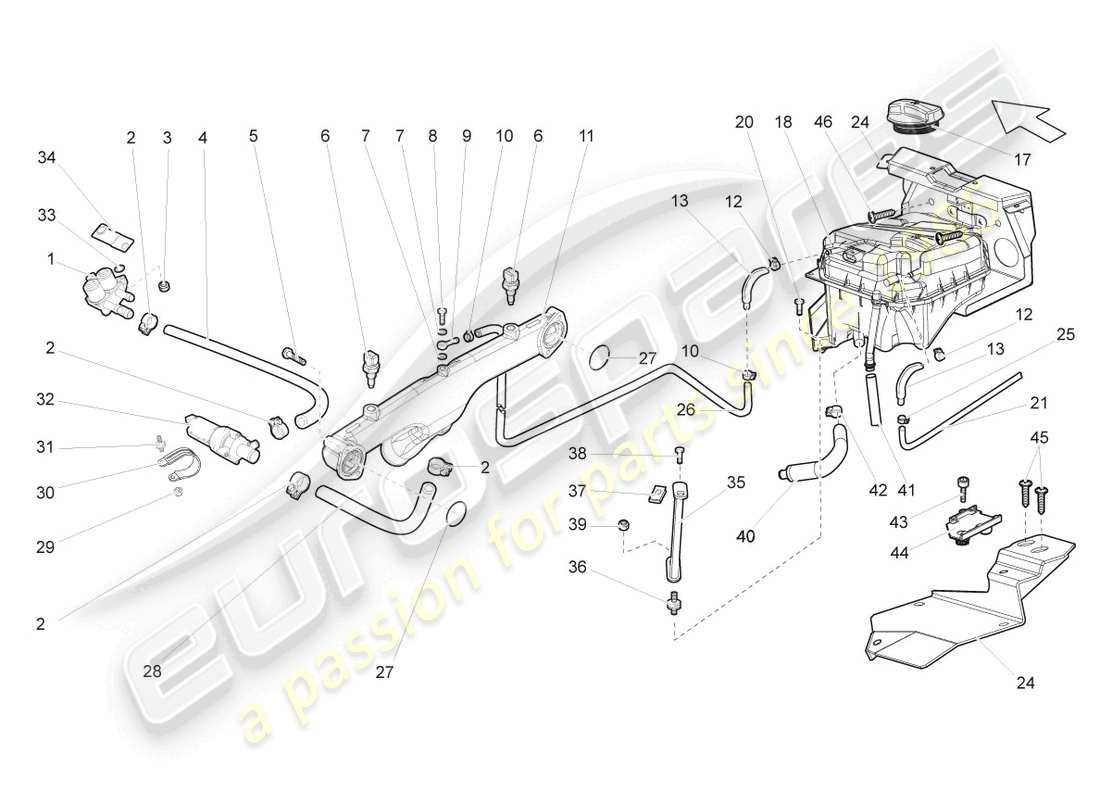 lamborghini gallardo spyder (2006) schema delle parti della pompa del liquido di raffreddamento aggiuntiva