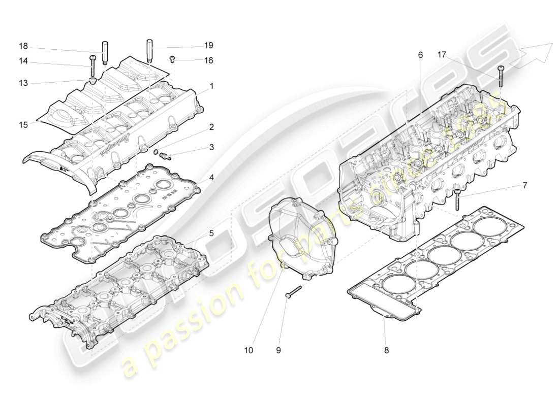 lamborghini superleggera (2008) cilindri a testa cilindro 6-10 diagramma delle parti