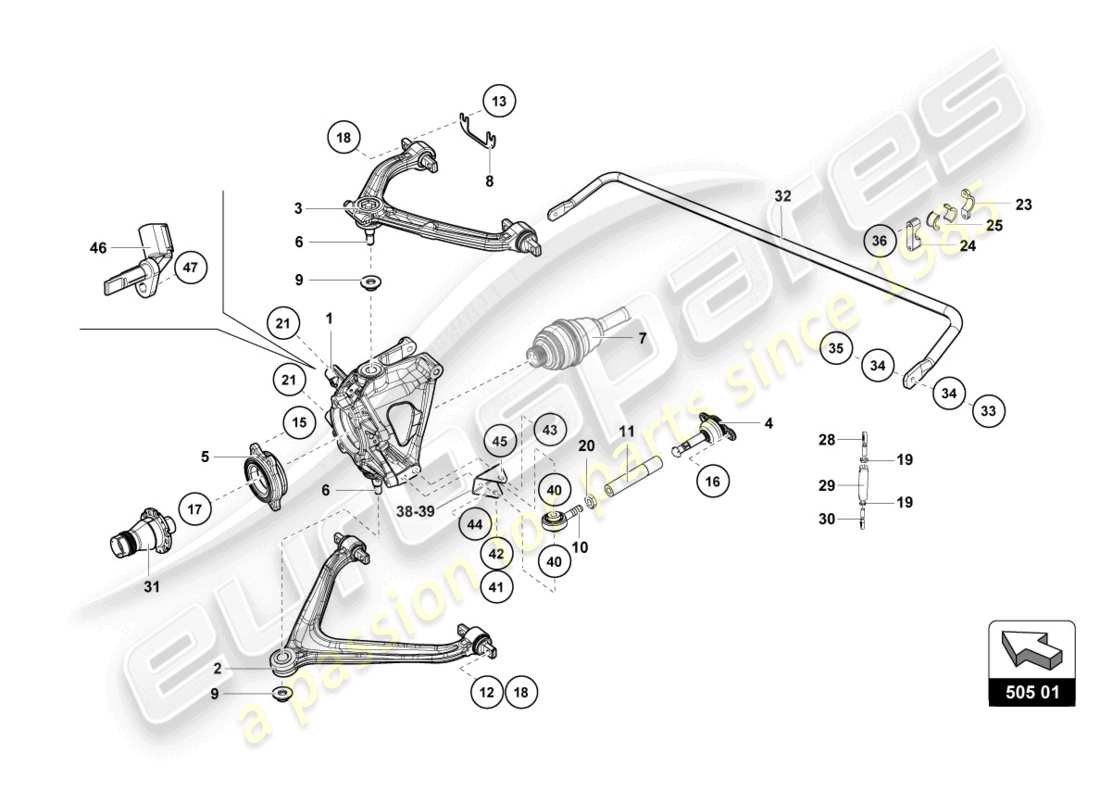 lamborghini 2022 (super trofeo evo 2) diagramma delle parti dei bracci posteriori