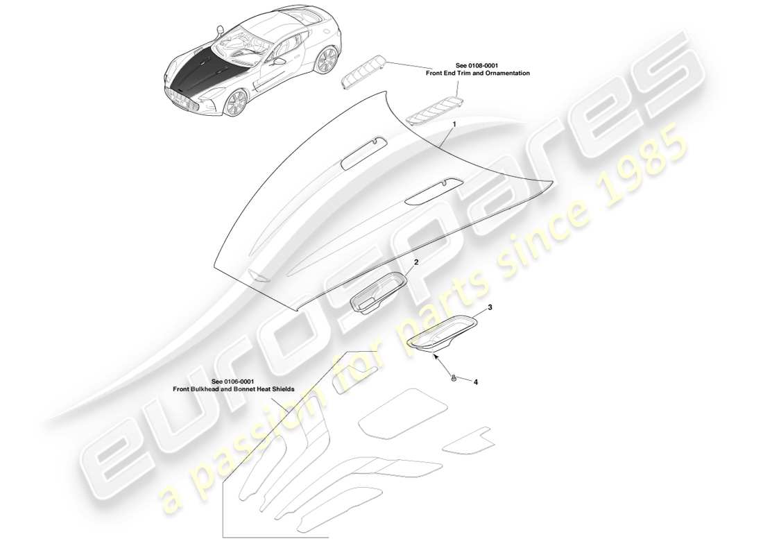 aston martin one-77 (2011) gruppo del cofano diagramma delle parti