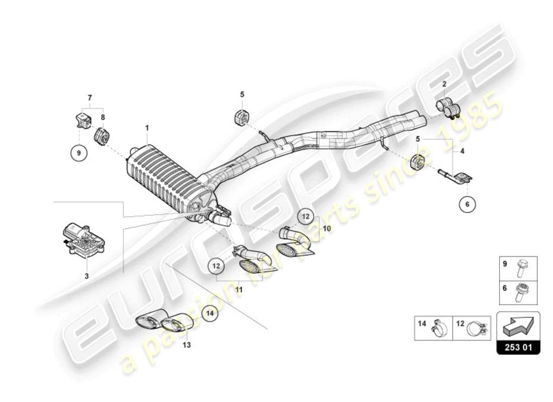 lamborghini 2021 | urus hinterer schalldämpfer teilediagramm