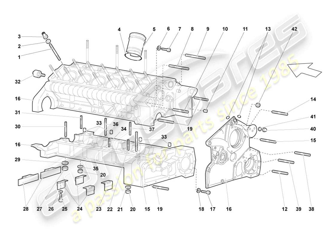 lamborghini lp640 roadster (2009) alloggiamento del basamento schema delle parti