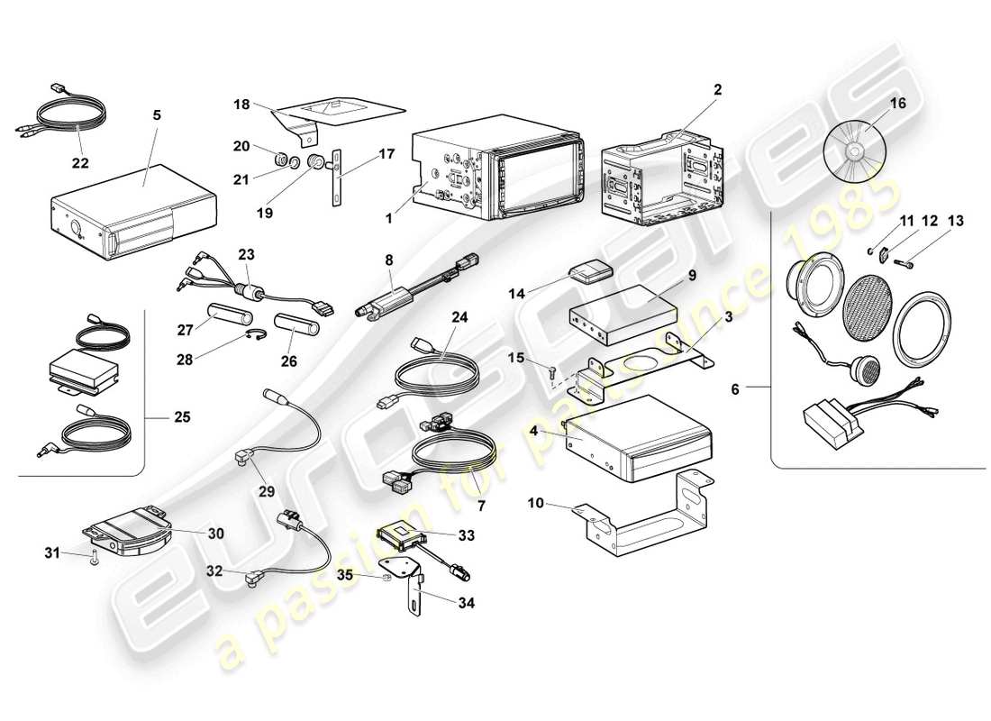 lamborghini lp640 roadster (2009) parti elettriche per impianto audio schema delle parti