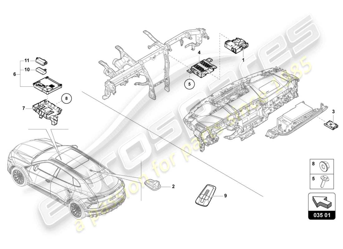 lamborghini urus (2020) centralina per elettronica informazione schema parte