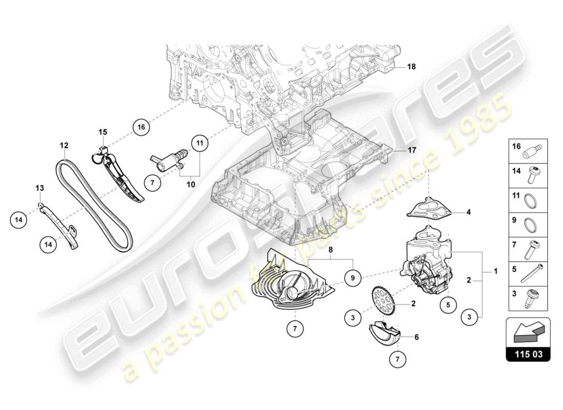 lamborghini urus (2020) schema delle parti della pompa dell'olio