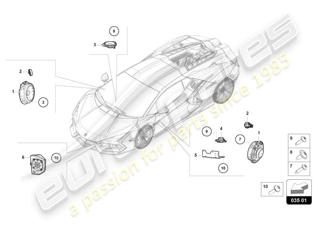 lamborghini revuelto coupe (2024) altoparlante diagramma delle parti