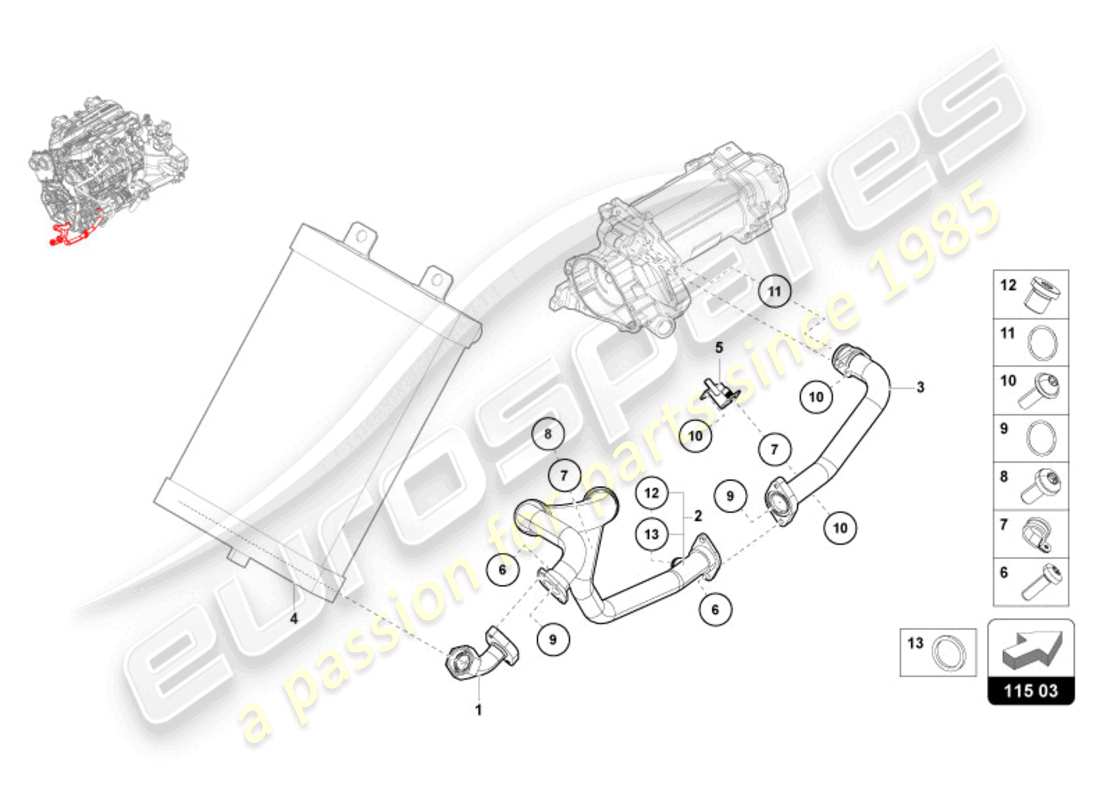lamborghini revuelto coupe (2024) impianto idraulico e contenitore fluidi con connect. pezzi schema delle parti