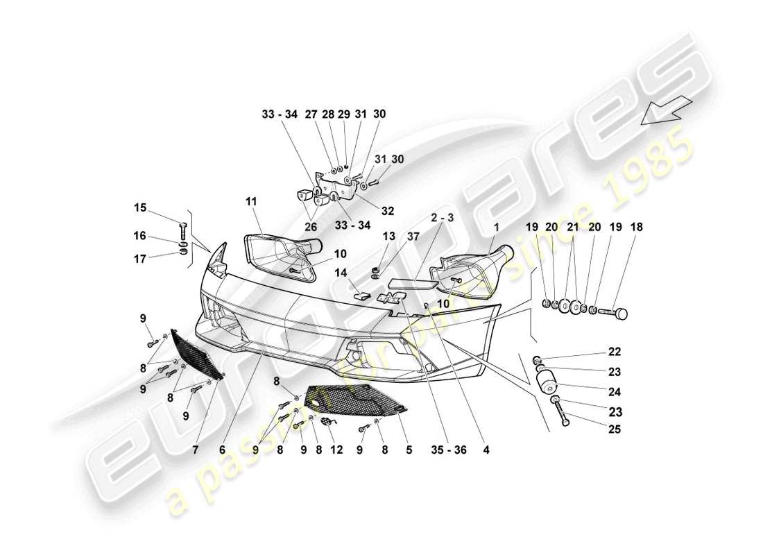 lamborghini lp640 coupe (2008) paraurti anteriore diagramma delle parti