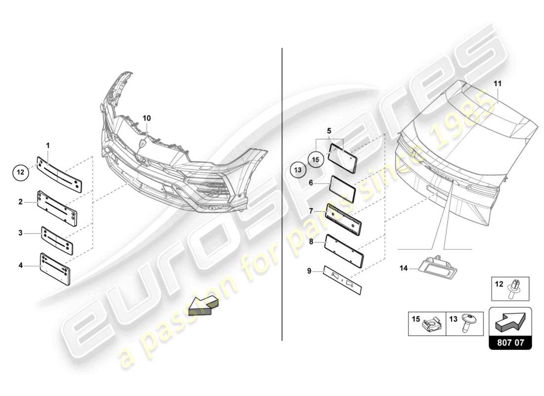 lamborghini urus (2022) portatarga diagramma delle parti