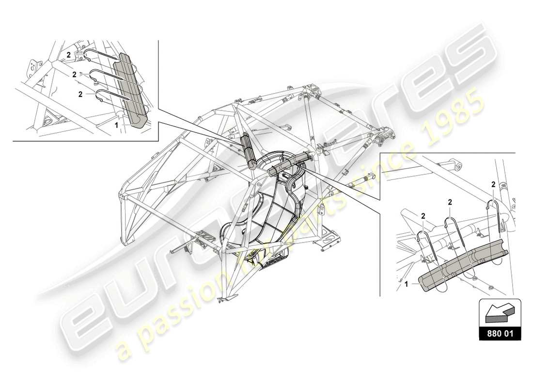 lamborghini gt3 (2017) diagramma delle parti del rollcage gt3