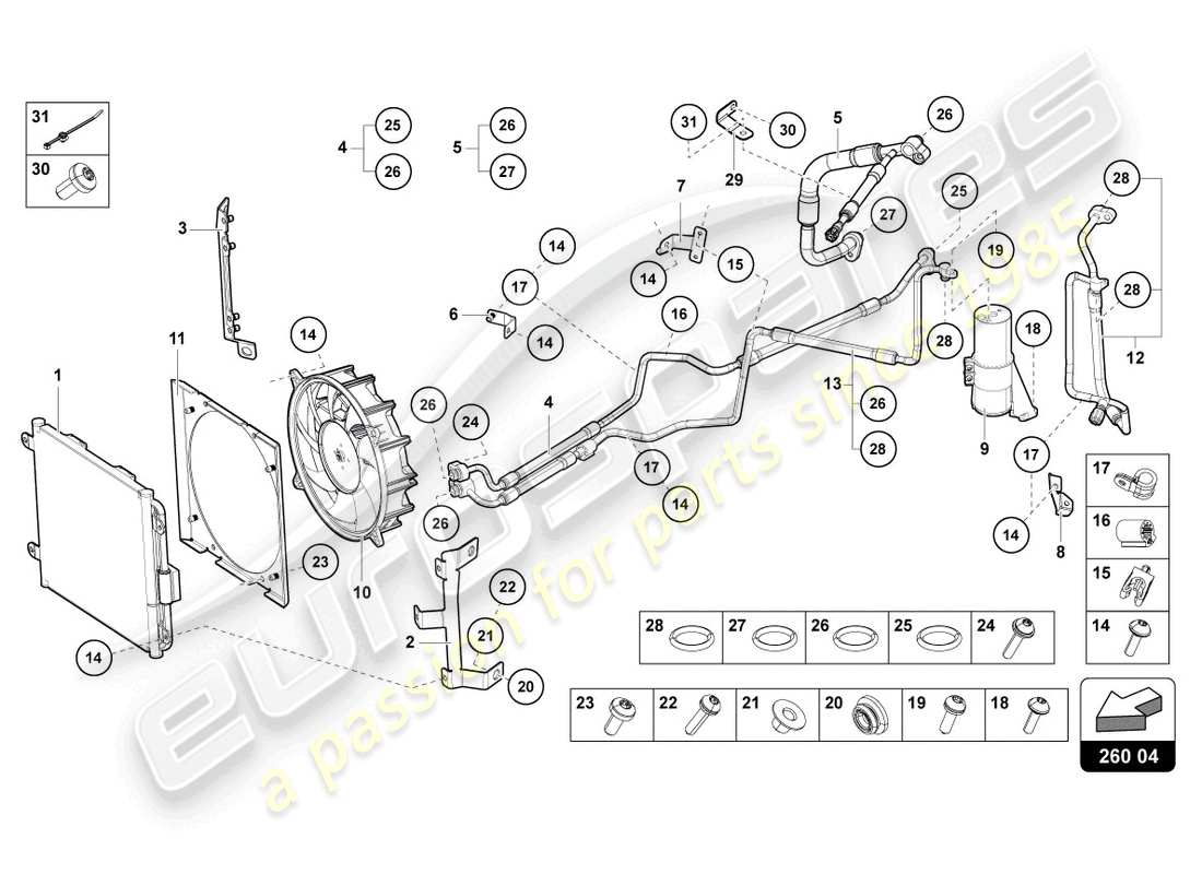 lamborghini 2022 (lp770-4 svj roadster) diagramma delle parti del condensatore a/c