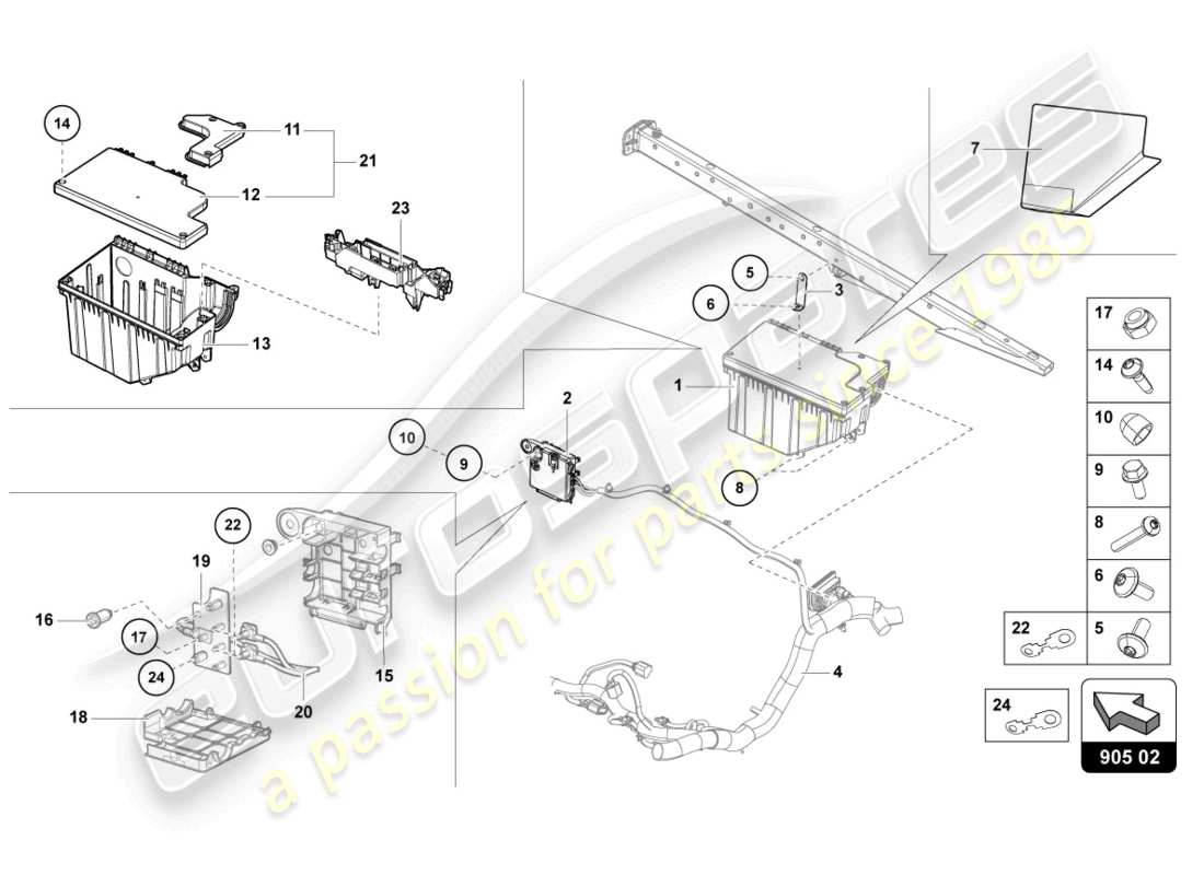 lamborghini lp770-4 svj coupe (2022) schema delle parti dell'impianto elettrico centrale