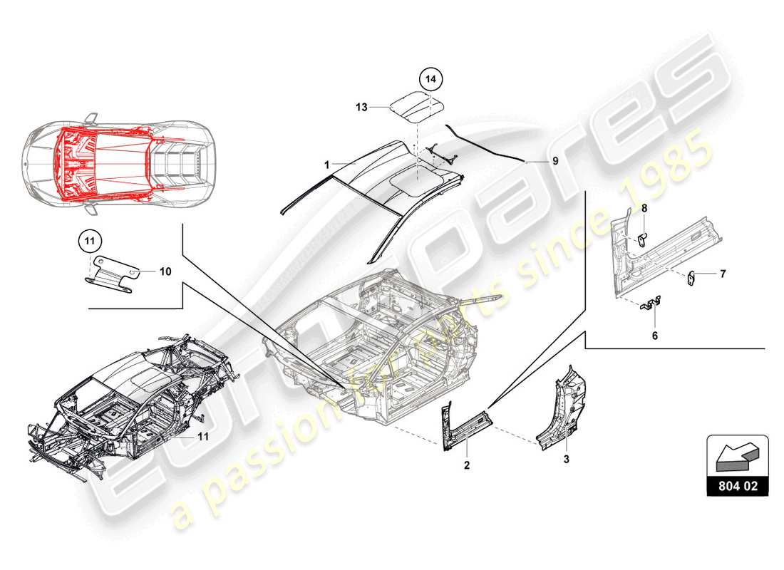 lamborghini super trofeo evo (2018) schema delle parti pozzetto e tetto