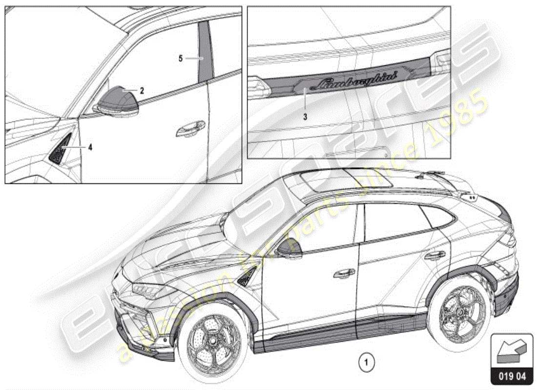 lamborghini urus performante (accessories) parte originale diagramma delle parti
