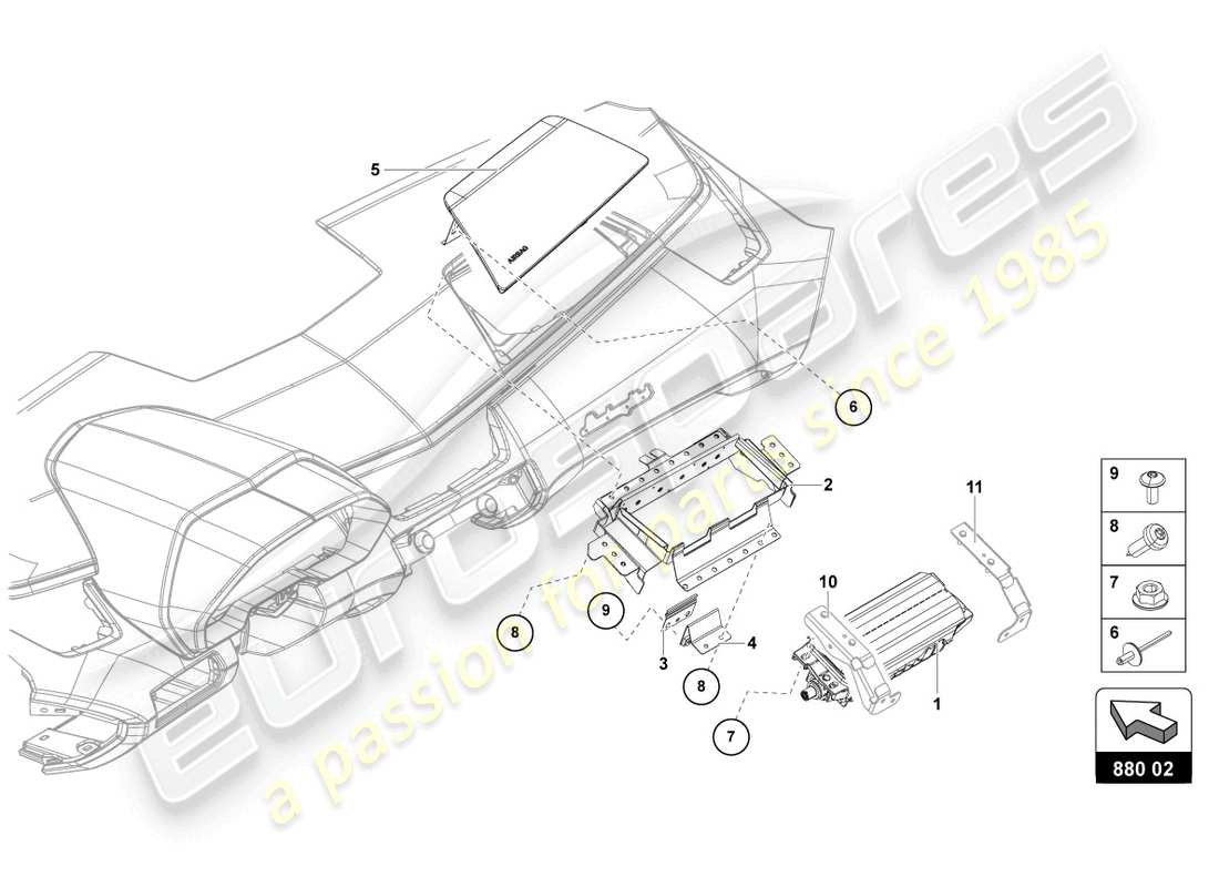 lamborghini lp770-4 svj coupe (2022) schema delle parti dell'unità airbag