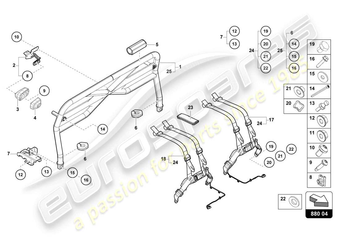 lamborghini 2022 (sto) diagramma delle parti del roll bar