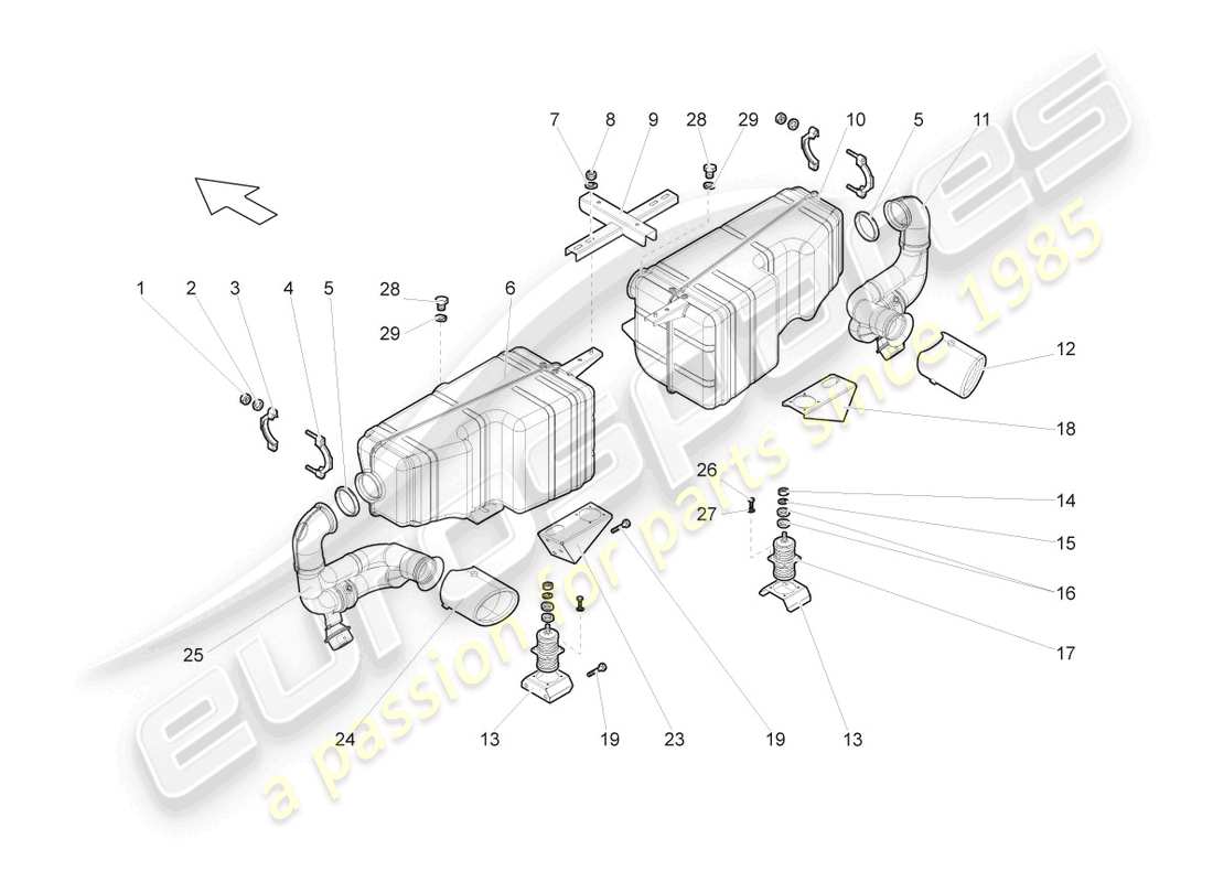 lamborghini gallardo coupe (2005) silenziatore posteriore schema delle parti