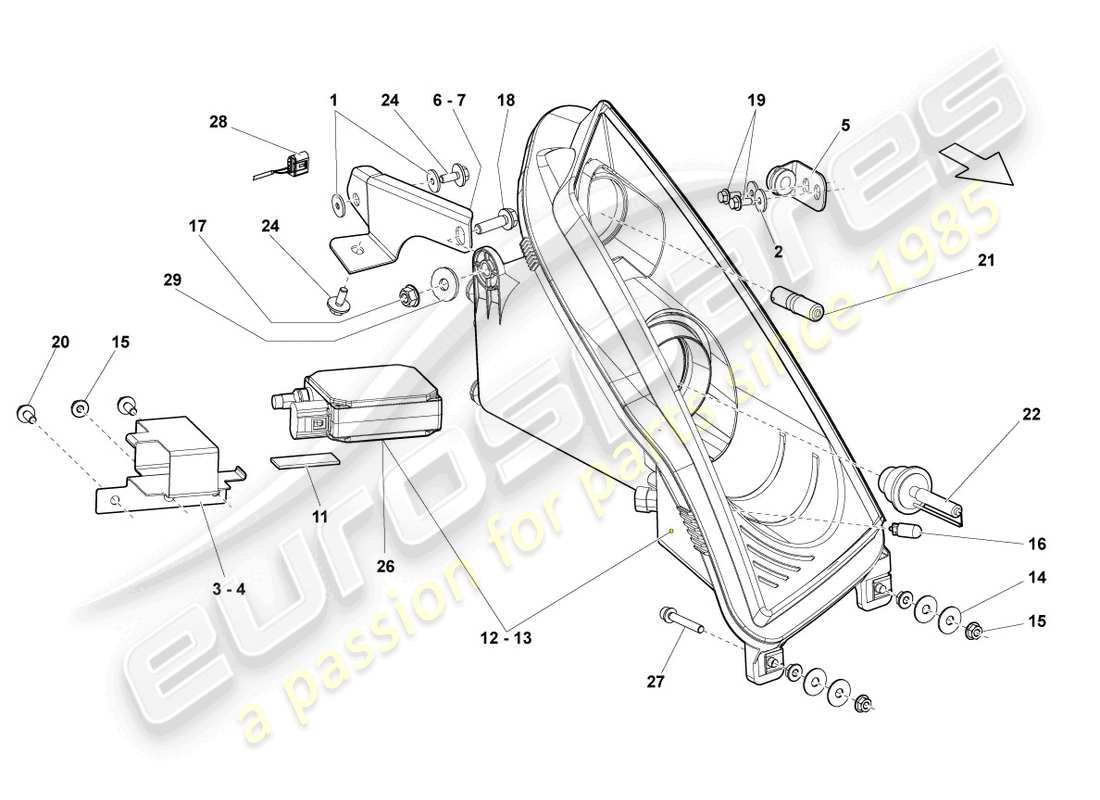 lamborghini superleggera (2008) faretto a scarica di gas schema delle parti