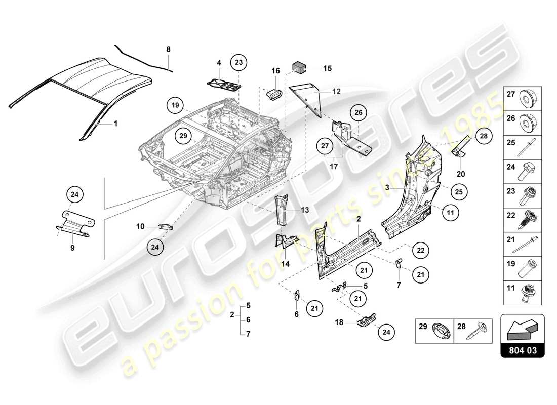 lamborghini sto (2023) rinforzo del tetto diagramma delle parti