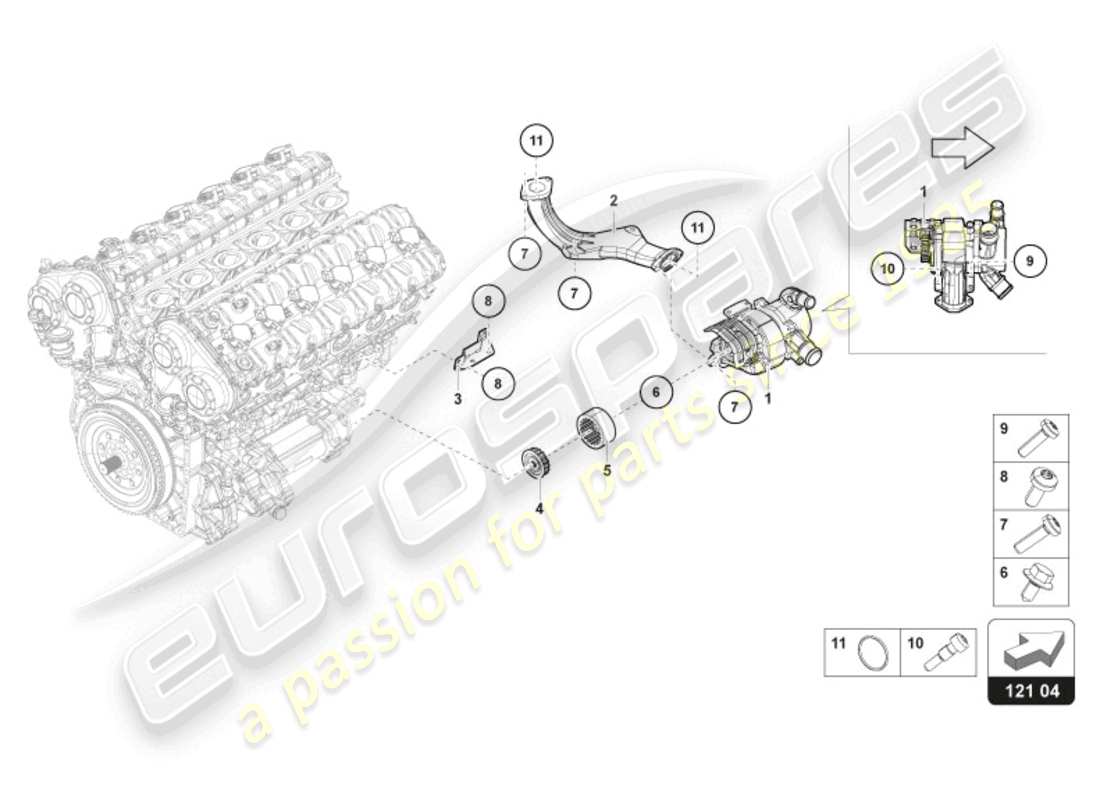 lamborghini revuelto coupe (2024) sistema acqua pompa refrigerante schema delle parti