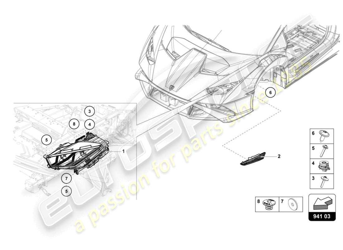 lamborghini sto (2022) faro a led anteriore diagramma delle parti