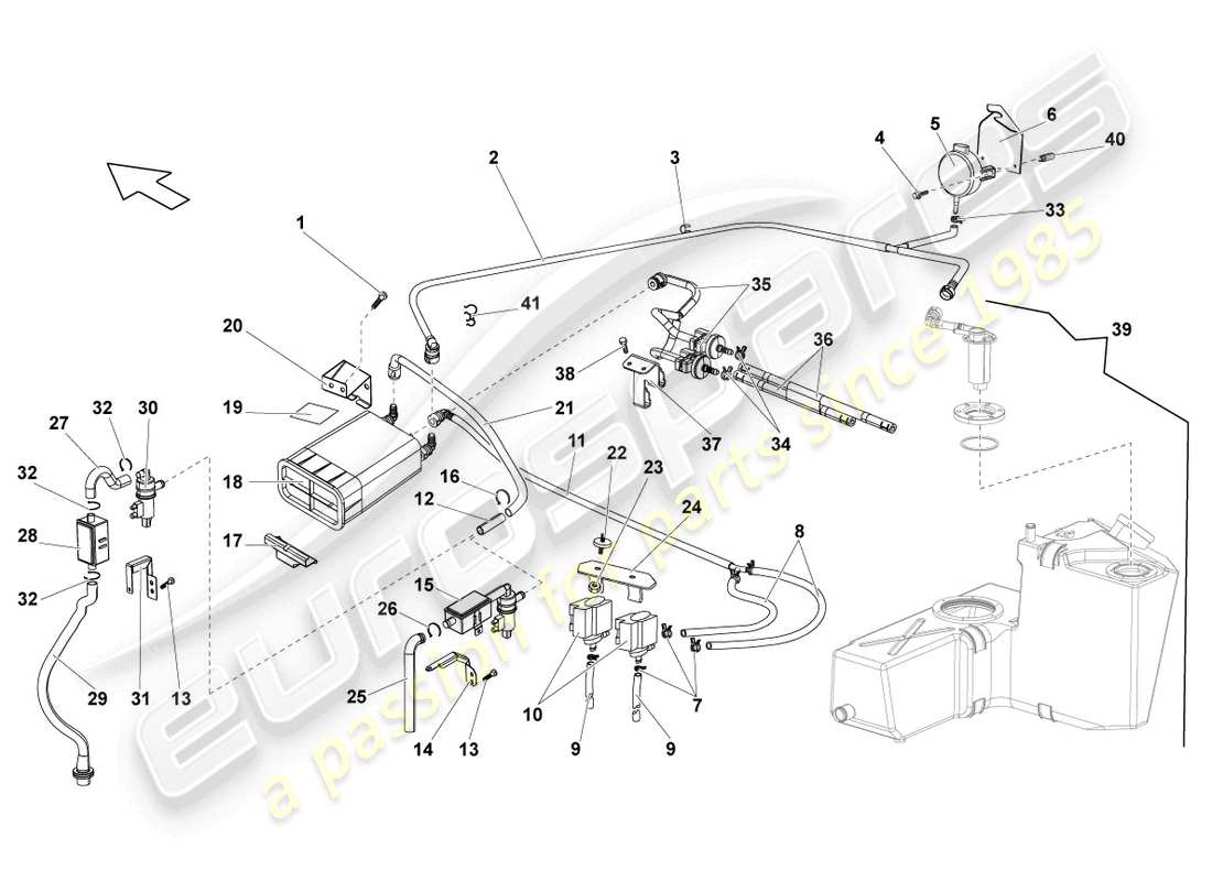 lamborghini gallardo coupe (2004) contenitore di carbone attivo schema delle parti