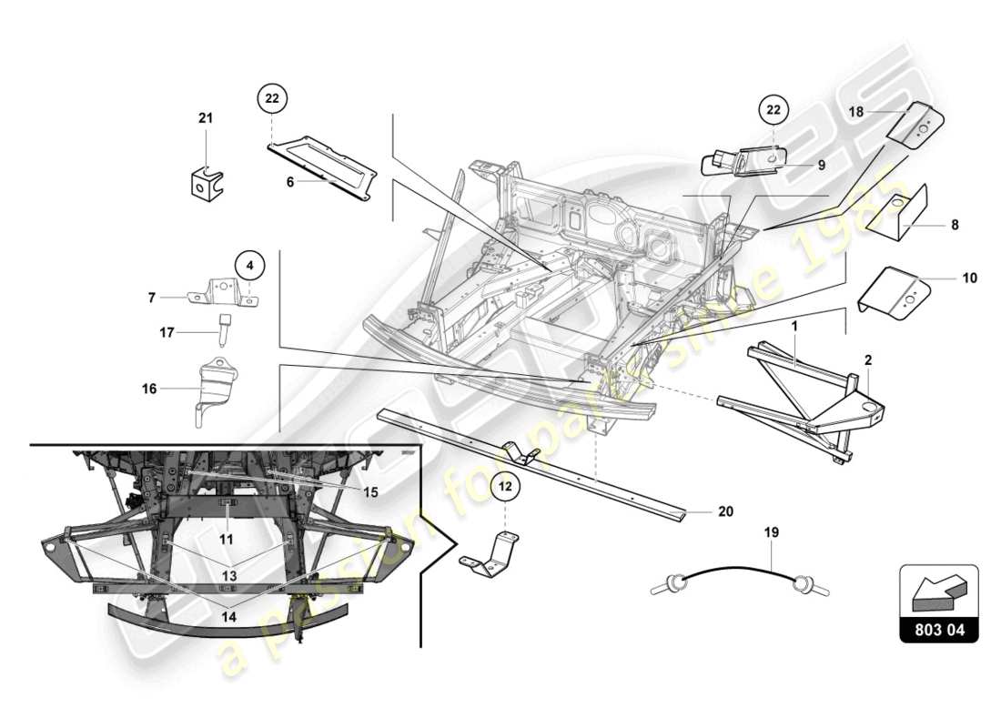 lamborghini super trofeo evo (2018) elementi interni del telaio anteriore schema delle parti
