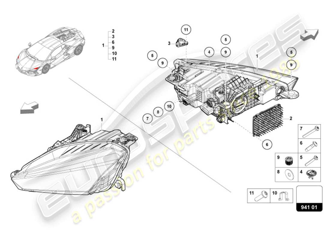 lamborghini revuelto coupe (2024) faro a led diagramma delle parti