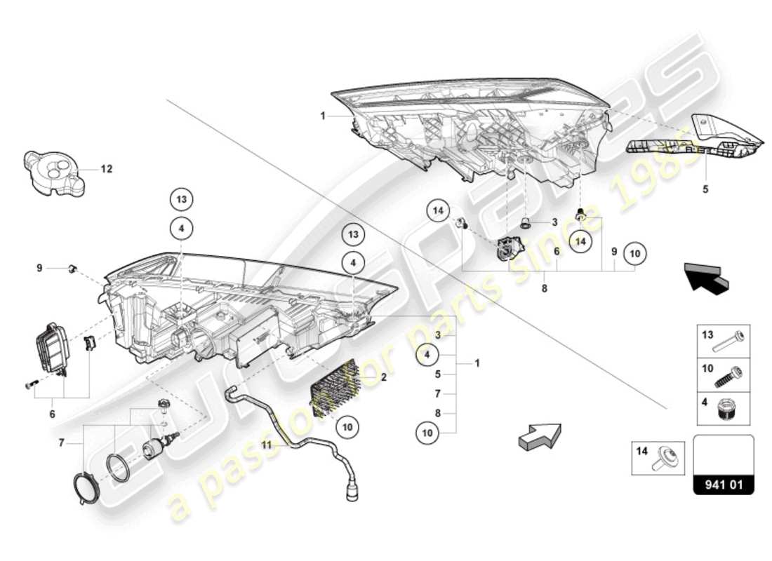 lamborghini urus (2020) diagramma delle parti del faro a led