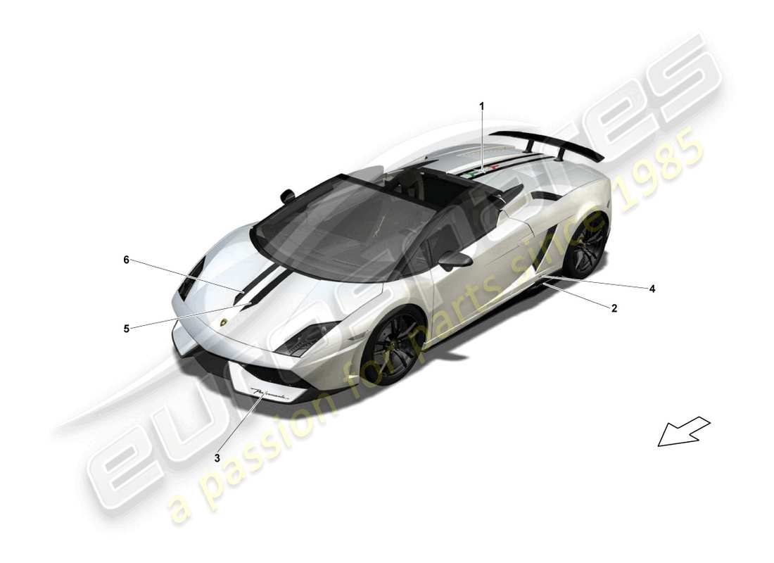 lamborghini lp570-4 spyder performante (2011) strisce adesive decorative schema delle parti