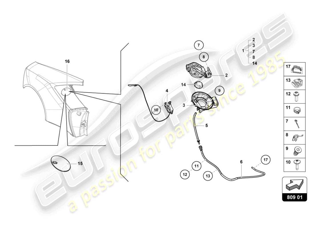 lamborghini 2021 (evo coupe) sportello del riempimento del carburante schema delle parti