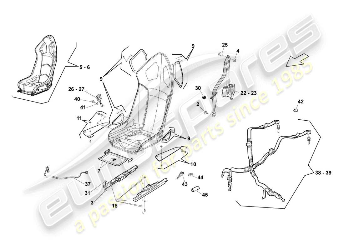 lamborghini superleggera (2008) sedile sportivo diagramma delle parti