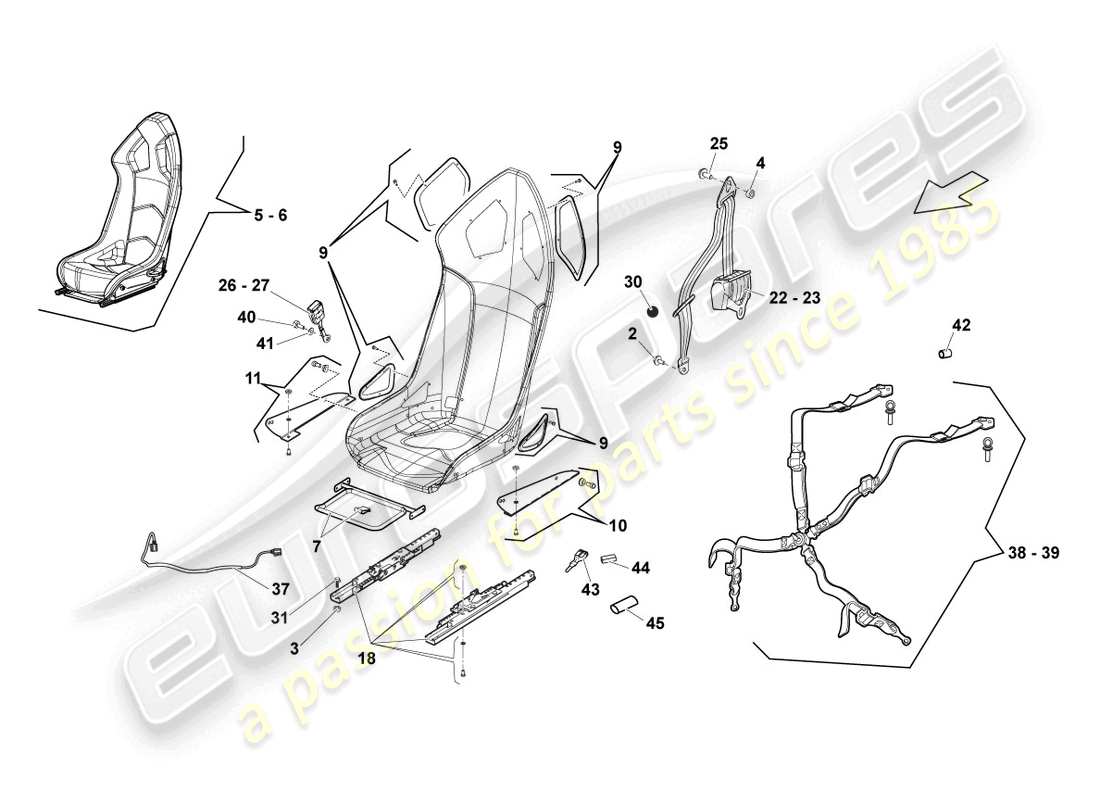 lamborghini superleggera (2008) sedile sportivo schema delle parti