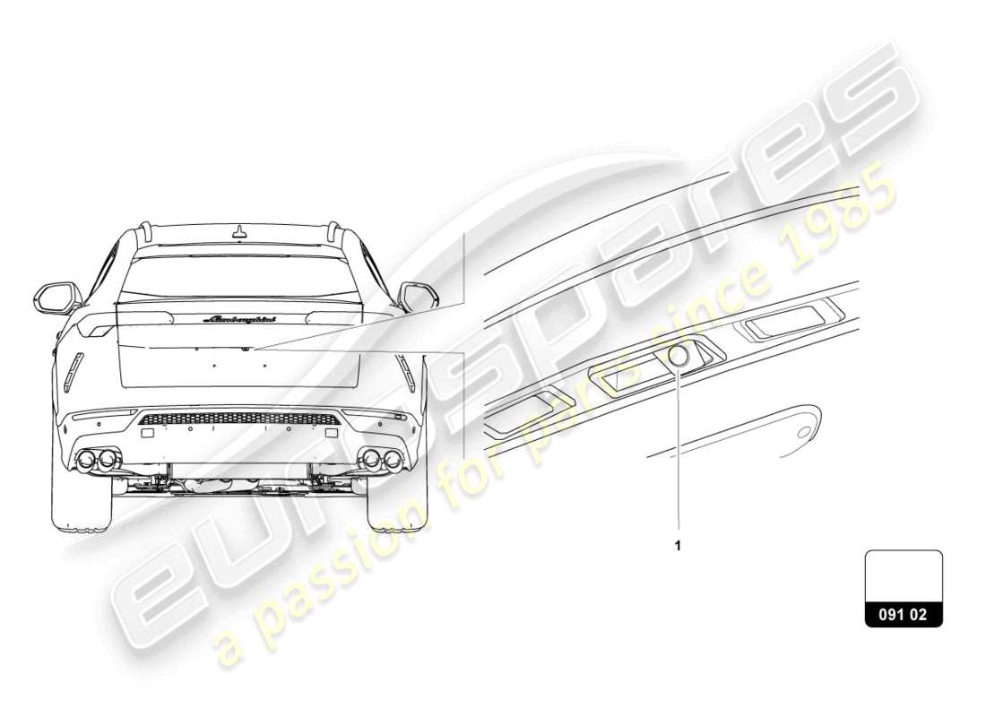 lamborghini urus performante (accessories) kit di retrofit per telecamera di retromarcia schema delle parti