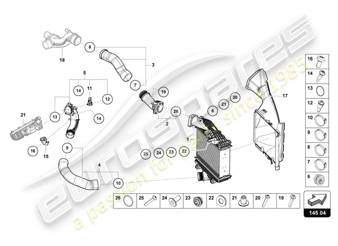 lamborghini urus (2022) raffreddatore dell'aria di carica a destra diagramma delle parti