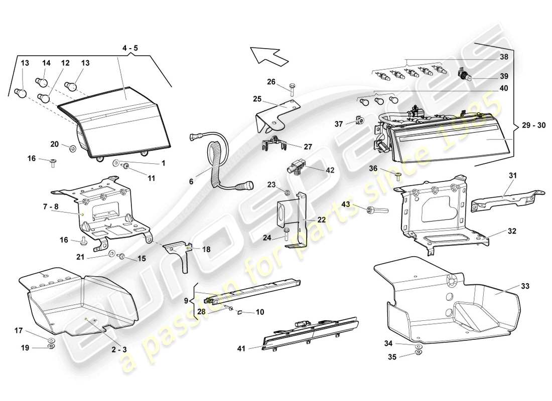 lamborghini gallardo coupe (2005) diagramma delle parti del fanale posteriore