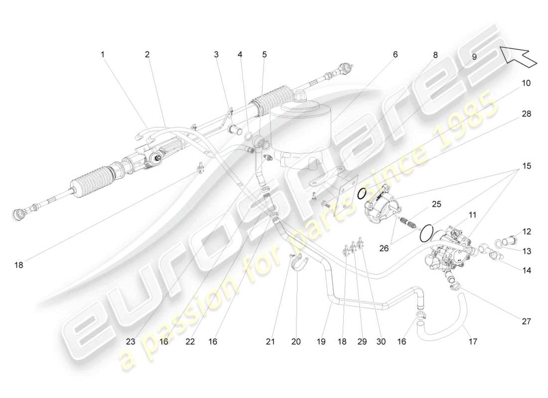 lamborghini gallardo coupe (2005) schema delle parti della scatola dello sterzo