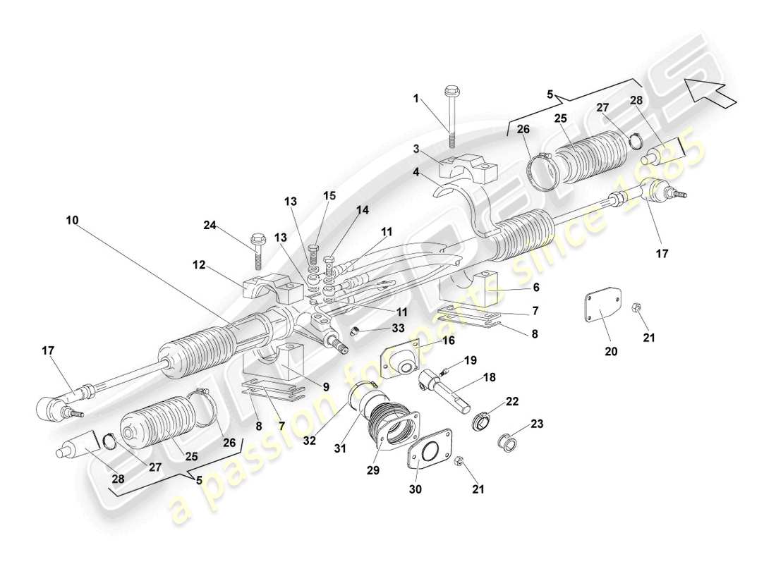 lamborghini gallardo coupe (2005) schema delle parti della scatola dello sterzo