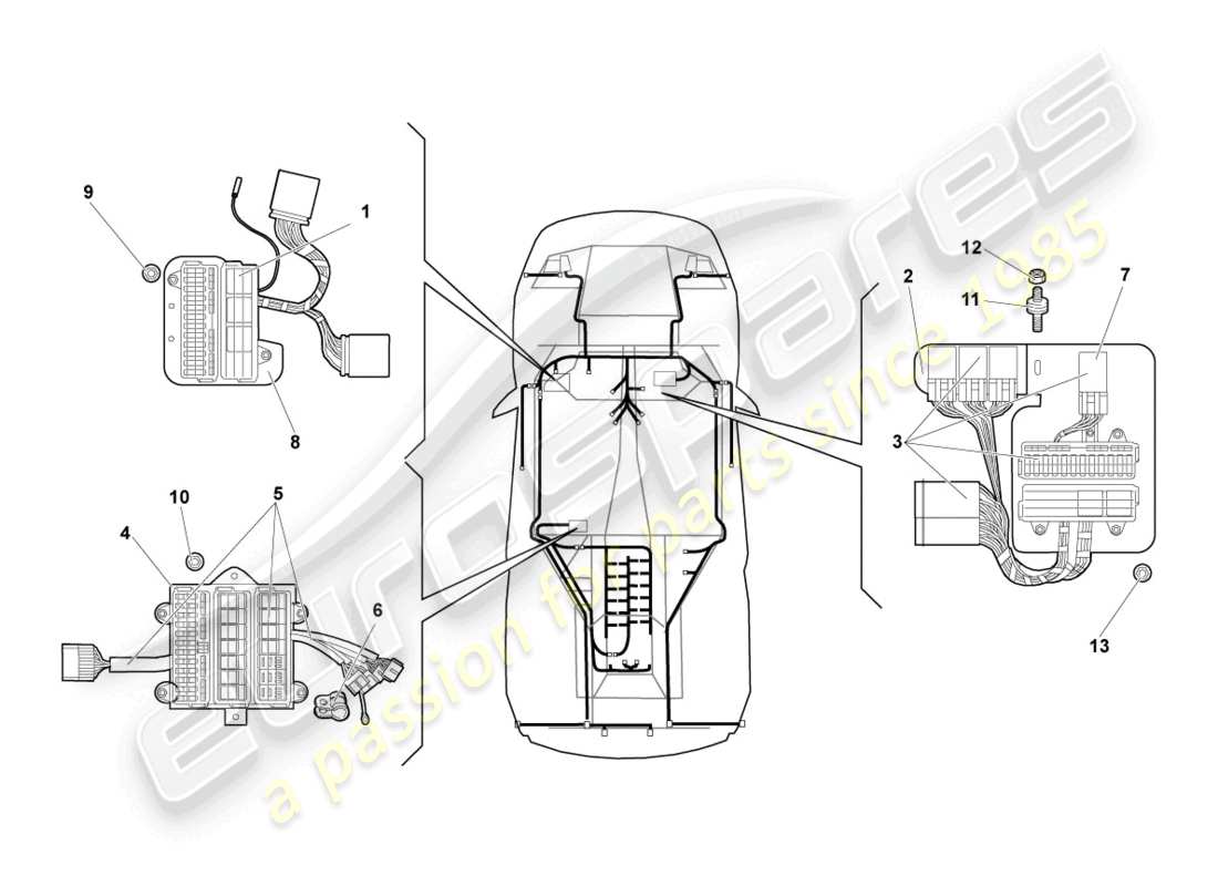 lamborghini lp640 roadster (2010) schema delle parti dell'impianto elettrico centrale