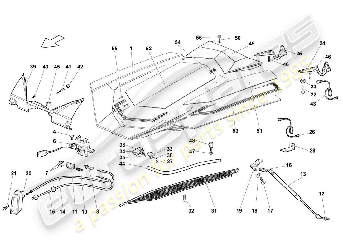 lamborghini lp640 roadster (2010) coperchio motore trasparente schema delle parti
