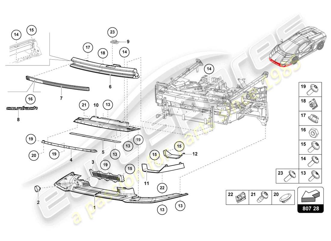 lamborghini countach lpi 800-4 (2022) schema delle parti paraurti anteriore