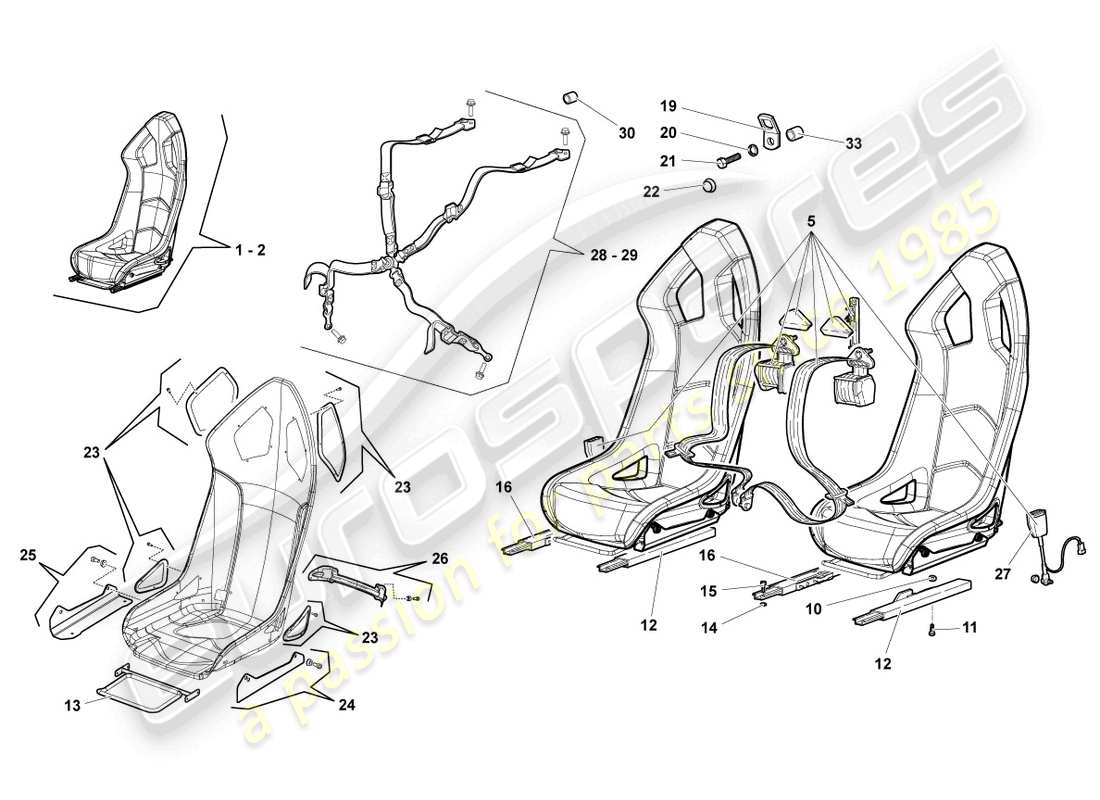 lamborghini lp640 roadster (2010) sedile, schema della parte completa